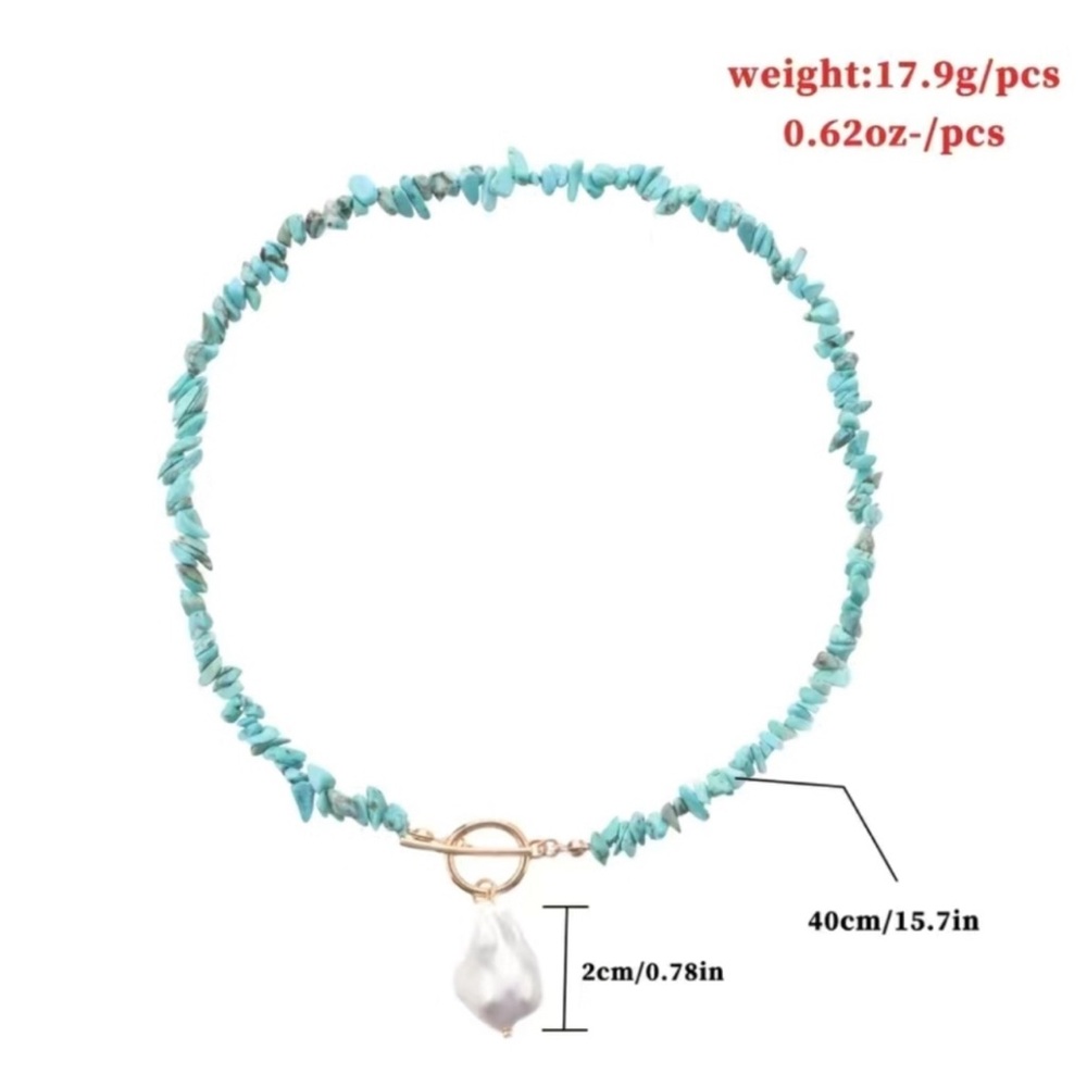 - Pearl Pendant Turquoise Beaded Boho Ethnic Style Necklace Jewelry - Picture 3 of 3